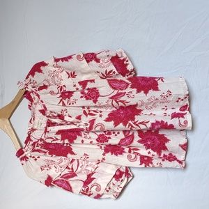 4our Dreamers blouse linen rayon statement sleeve pink white top small